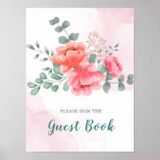 Elegantes rosafarbenes Aquarell-Gästebuch Poster