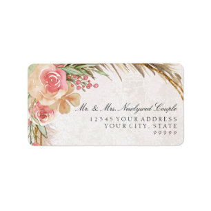 Elegantes rosafarbenes Aquarell Pampas Grass Boho Adressaufkleber
