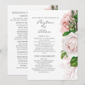 Elegantes rosafarbenes Blumen-Hochzeitsprogramm in Programm (Vorne/Hinten)