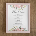 Elegantes, rosafarbenes Blumenmenü mit floralen Ho Poster<br><div class="desc">Eine wunderschöne Rosa-Torte und ein Blumenmenü für Ihre Frühjahrs- oder Gartenhochzeit. Dieses elegante Veranstaltungsgebäude ist mit einem romantischen Bouquet von Aquarellfarben-Blume geschmückt,  die den edlen Empfang- und Biersorten schmücken. Fügen Sie der Liste Ihre Cocktailbeschreibung,  Spirituosen und alkoholfreie Optionen hinzu.</div>