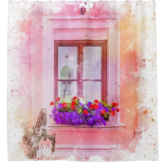 Elegantes rosafarbenes Blumenmotiv Duschvorhang (Vorderseite)