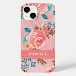 Elegantes rosafarbenes Blumenmuster Case-Mate iPhone 14 Hülle