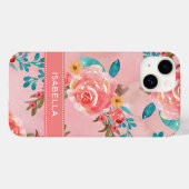 Elegantes rosafarbenes Blumenmuster Case-Mate iPhone Hülle (Rückseite (Horizontal))