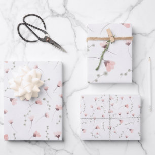 Elegantes rosafarbenes Blumenmuster Geschenkpapier Set