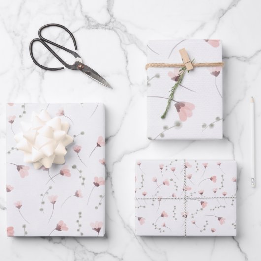Elegantes rosafarbenes Blumenmuster Geschenkpapier Set (Vorderseite)