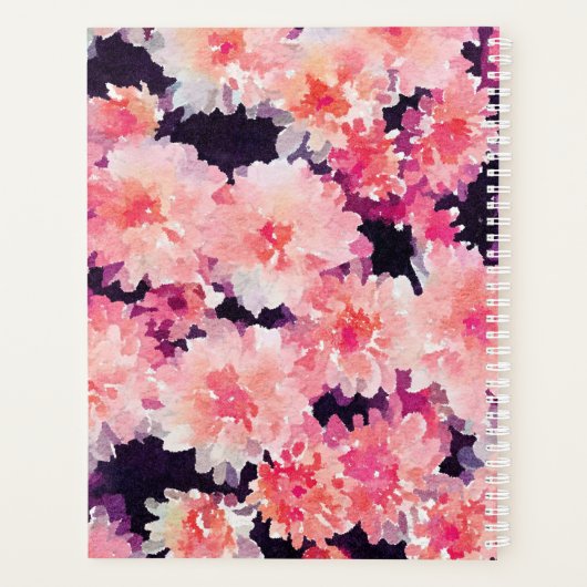 Elegantes rosafarbenes Blumenmuster Monogramm Planer (Rückseite)