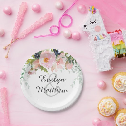 Elegantes, rosafarbenes Bouquet-Brautparty Pappteller (Party)