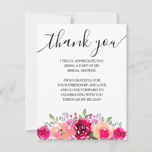 Elegantes rosafarbenes Brautparty Dankeskarte (Vorderseite)