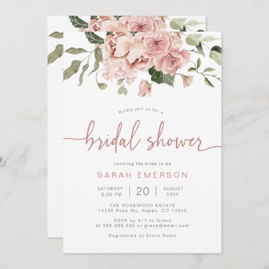 Elegantes rosafarbenes Brautparty Einladung (Vorne/Hinten)