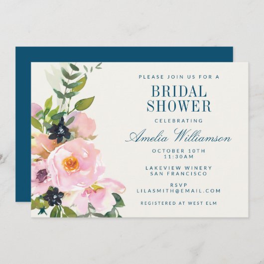 Elegantes rosafarbenes Brautparty Einladung (Vorne/Hinten)