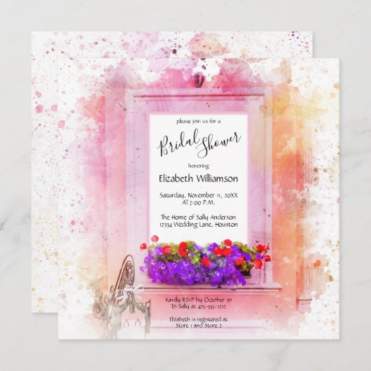 Elegantes rosafarbenes Brautparty Einladung (Vorne/Hinten)