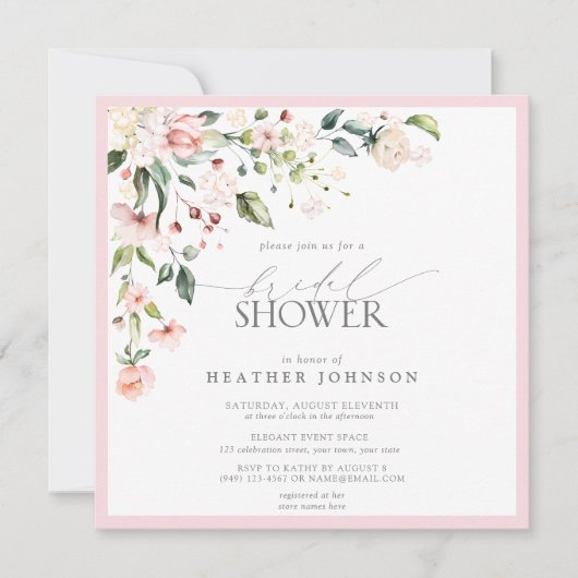 Elegantes rosafarbenes Brautparty Einladung (Vorderseite)