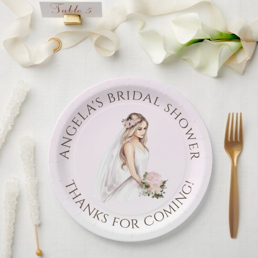 Elegantes, rosafarbenes Brautparty Pappteller (Hochzeit)