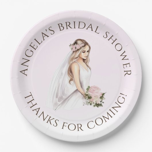 Elegantes, rosafarbenes Brautparty Pappteller (Vorderseite)