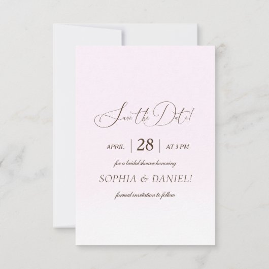 Elegantes, rosafarbenes Brautparty Save The Date (Rückseite)