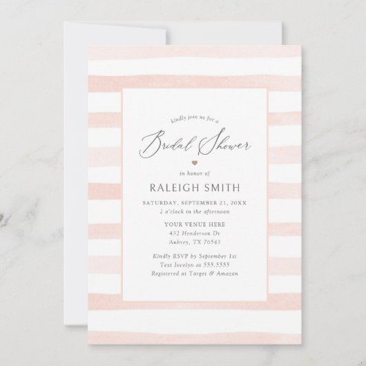 Elegantes rosafarbenes Brautparty Streifen Einladung (Vorderseite)