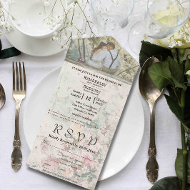 Elegantes rosafarbenes Cream Watercolor Blumenkupp All In One Einladung