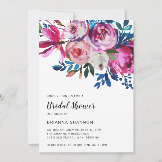 Elegantes rosafarbenes Floral Modernes Brautparty Einladung (Vorderseite)