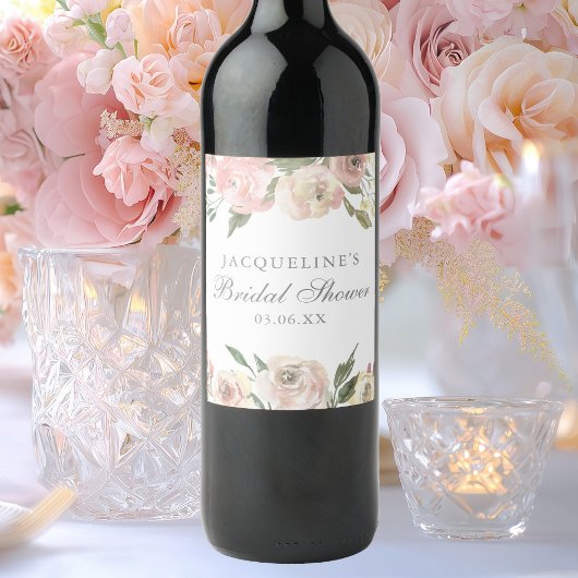 Elegantes, rosafarbenes, florales Brautparty Weinetikett