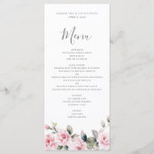 Elegantes, rosafarbenes, florales Hochzeitmenü Menükarte (Vorderseite)