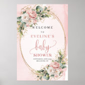 Elegantes Rosafarbenes Florales Willkommensschild  Poster (Vorne)