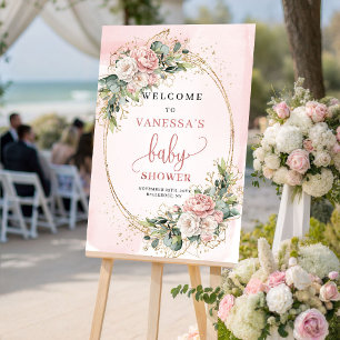 Elegantes Rosafarbenes Florales Willkommensschild Poster