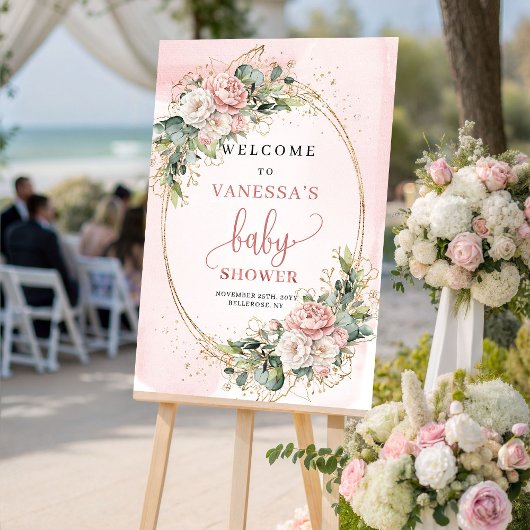 Elegantes Rosafarbenes Florales Willkommensschild  Poster