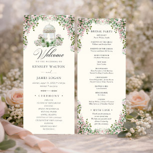Elegantes Rosafarbenes Gartenhochzeitsprogramm Programm