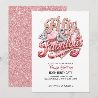 Elegantes rosafarbenes Glitter Fabelhaftes 50. Geb Einladung