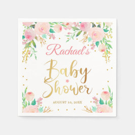 Elegantes rosafarbenes Gold Script Baby Shower Pap Serviette