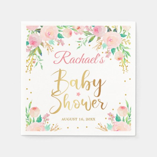 Elegantes rosafarbenes Gold Script Baby Shower Pap Serviette (Vorderseite)