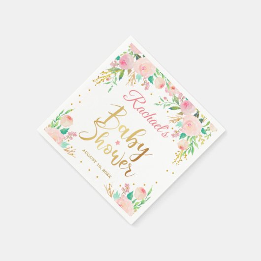 Elegantes rosafarbenes Gold Script Baby Shower Pap Serviette (Ecke)