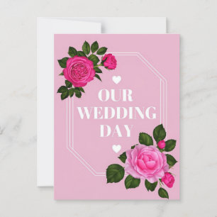 Elegantes rosafarbenes Hochzeitstag Einladungskart Postkarte
