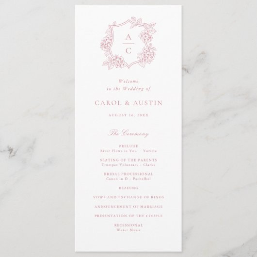 Elegantes rosafarbenes Hortensien-Hochzeitsprogram Programm (Vorderseite)