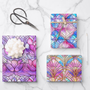 Elegantes rosafarbenes Imitat gestanztes Glasmuste Geschenkpapier Set