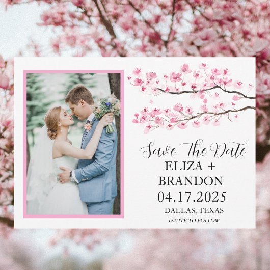 Elegantes rosafarbenes Kirschblossom Foto Save The Date
