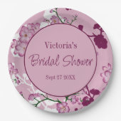 Elegantes rosafarbenes Kirschblüten-Brautparty Pappteller (Vorderseite)