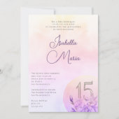 Elegantes rosafarbenes Lila Quinceanera-Party Einladung (Vorderseite)