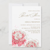 Elegantes rosafarbenes, modernes Peonies-Brautpart Einladung (Vorderseite)