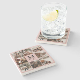 Elegantes rosafarbenes Monogramm Anfangsname und F Steinuntersetzer