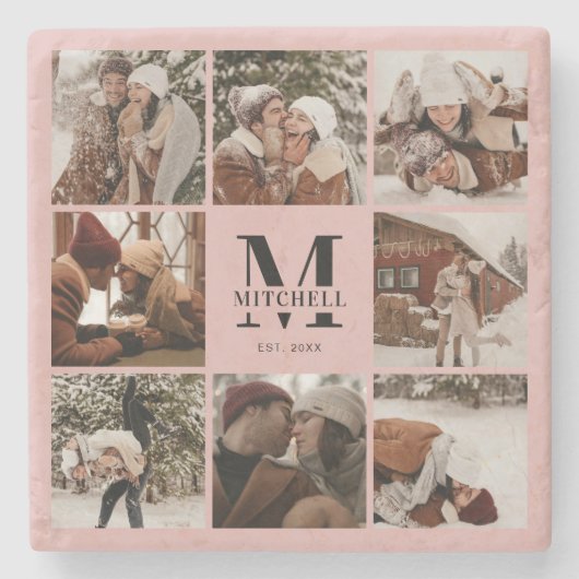 Elegantes rosafarbenes Monogramm Anfangsname und F Steinuntersetzer (Vorderseite)