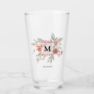 Elegantes rosafarbenes Monogramm der grauen Blume Glas