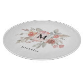 Elegantes rosafarbenes Monogramm der grauen Blume Schneidebrett (Ecke)