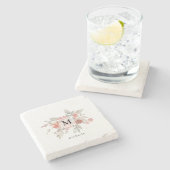 Elegantes rosafarbenes Monogramm der grauen Blume Steinuntersetzer (Seitenansicht)