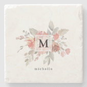 Elegantes rosafarbenes Monogramm der grauen Blume Steinuntersetzer (Vorderseite)