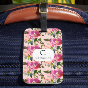 Elegantes rosafarbenes Monogramm Gepäckanhänger