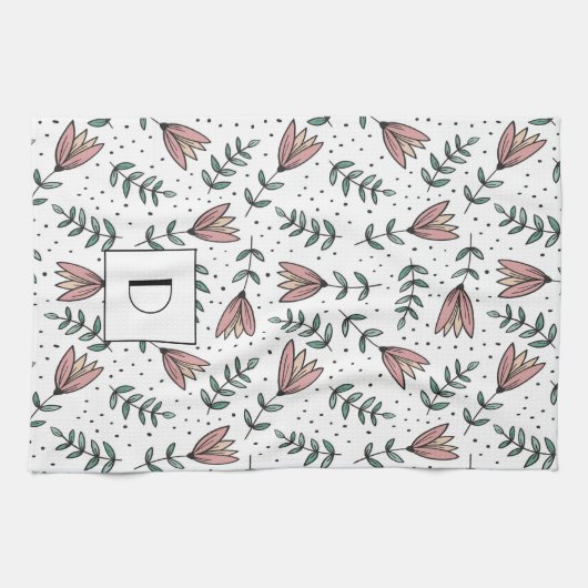 Elegantes rosafarbenes Monogramm Geschirrtuch (Horizontal)