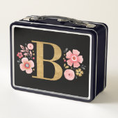 Elegantes rosafarbenes Monogramm Metall Brotdose (Rückseite)