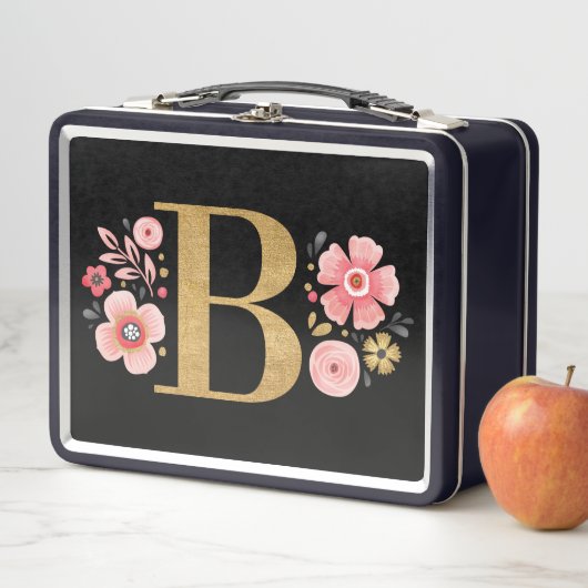 Elegantes rosafarbenes Monogramm Metall Brotdose (Beispiel)