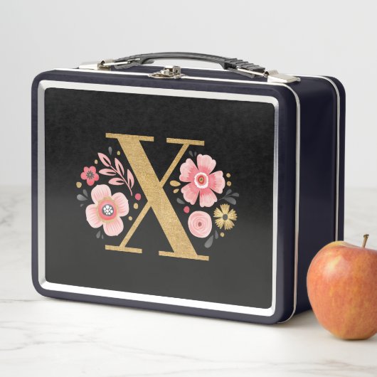 Elegantes rosafarbenes Monogramm Metall Brotdose (Beispiel)